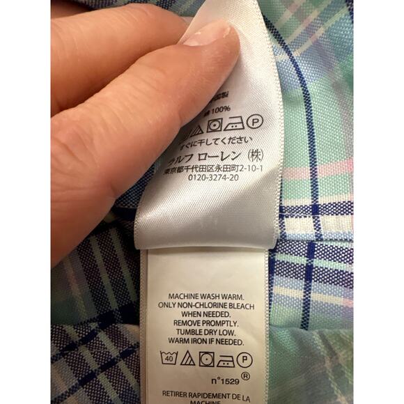 Ralph Lauren Shirt Mens Small Blue Twill Plaid Button Up Long Sleeve Flesh Pony - Picture 6 of 9